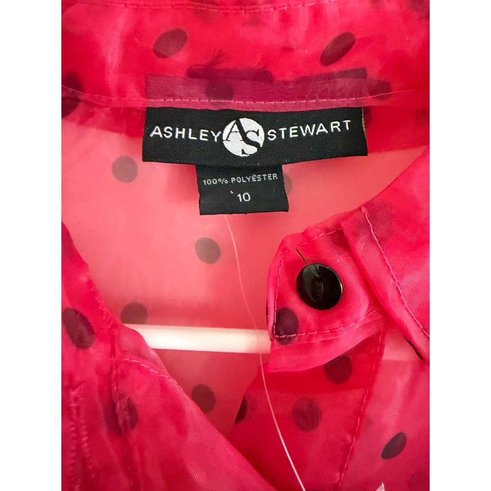 Ashley Stewart Pink Polka Dot Sheer Organza Puff Sleeve Blouse Size 10 NWT - Picture 3 of 7